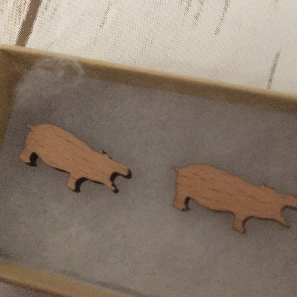 Wood Hippo Earrings